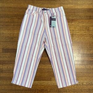 Gloria Vanderbilt Amanda Capri Striped Pants Size 8 Pink Purple White‎ NWT